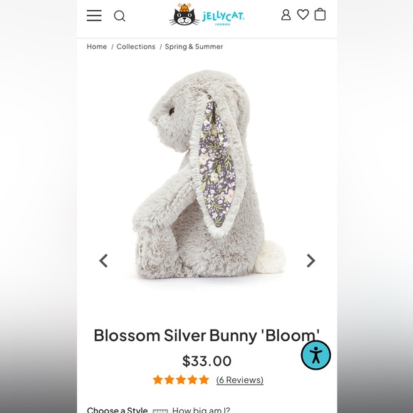 Jellycat Silver Bunny with Floral Ears - Picture 2 of 5